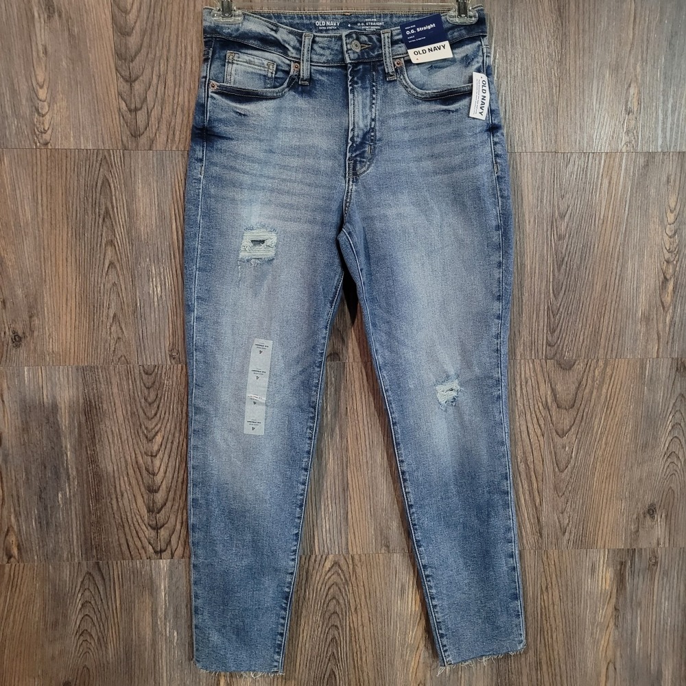 Old Navy O.G. Straight Ankle Jeans Size 4 x 28 High Rise Distressed Raw Hem